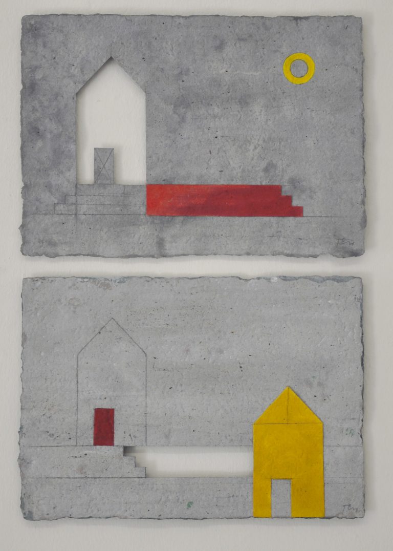 Gerhard Walter Feuchter | BAUWERKEN | 2012 | Papierguss, Cutout, Montage und Acryl | 32 x 46 cm | Galerie Moench Berlin