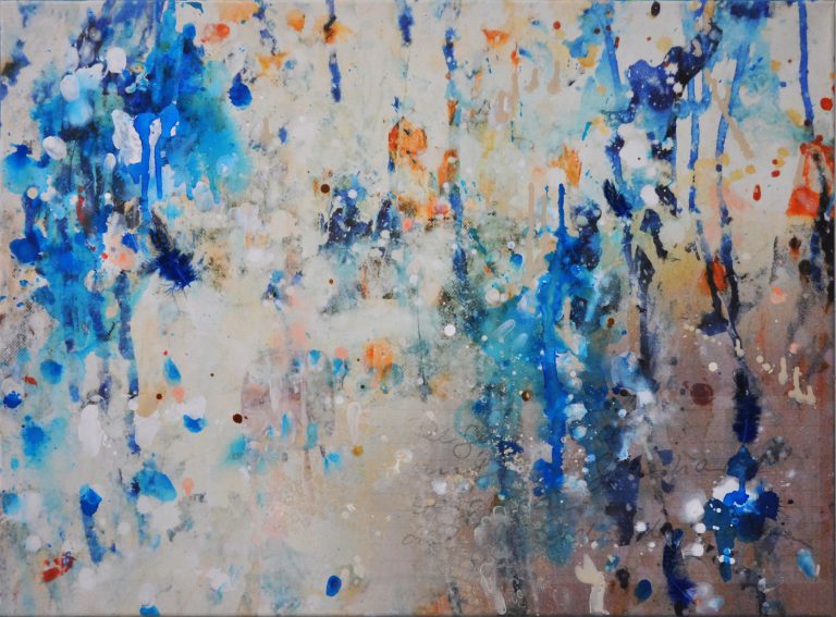 Evelyn Garden | PAINTED POEMS-REGEN FAELLT AUF DIE GLASHARFE | 2015 | Malerei Mischtechnik auf Leinwand | 60 x 80 cm | Galerie Moench Berlin