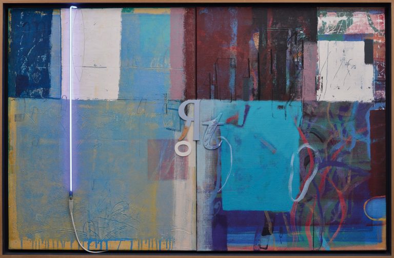 Helmut Klock | ORT VORWIEGEND BLAU | 2012/13 | Acryl und Neon auf Leinwand | Galerie Moench Berlin