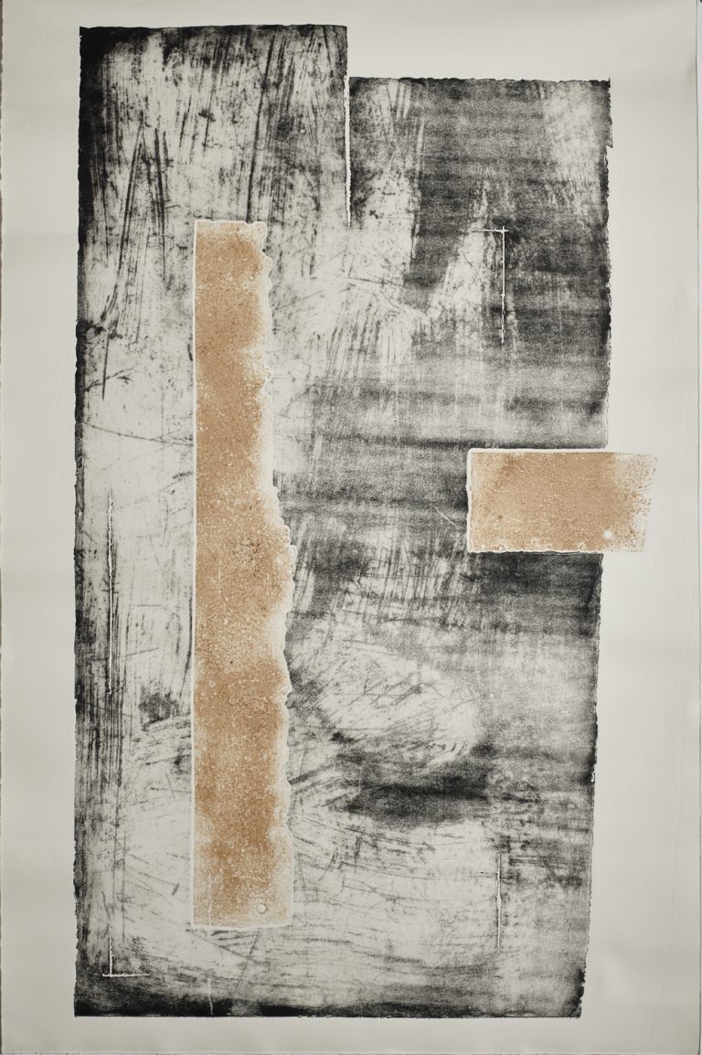 Reiner Maehrlein | Incident IV | 2016 | Tiefdruck und Rostmonotypie auf Buettenpapier | 150 x 100 cm | Galerie Moench Berlin