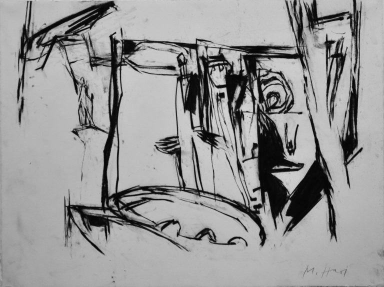 Max Hari | aus der Serie b. B. (betrifft Beckmann) | 2014 | Kohle auf Papier | Galerie Moench Berlin