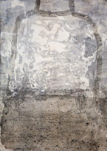 Carola Czempik | DERNIER BOND / LETZER SPRUNG 3 | aus der Serie La mer | 2016 | Pigmente, Marmor, Spinell, Kohlepapier, Japanpapier, Grafit, Buntstift, Wachs und Acryl auf Papier | Galerie Moench Berlin