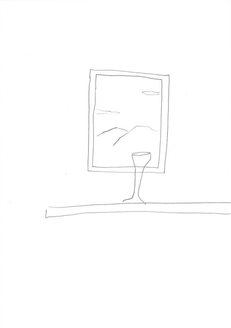 Thomas Muellenbach | BIER AM FENSTER | aus der Serie Linientreu | 2013 | Graphit auf Papier | 29,7 x 21 cm | Galerie Moench Berlin