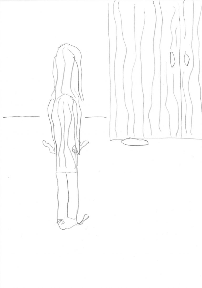 Thomas Muellenbach | VOR DEM KLEIDERSCHRANK | aus der Serie Linientreu | 2013 | Graphit auf Papier | 29,7 x 21 cm | Galerie Moench Berlin